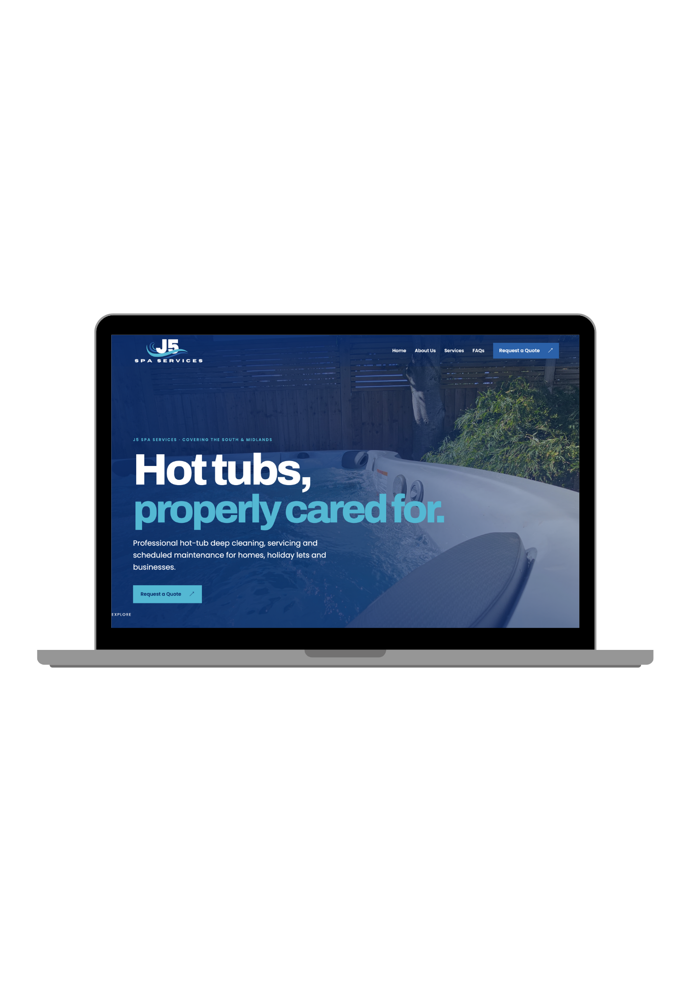 J5 Spa Services website displayed inside a laptop
