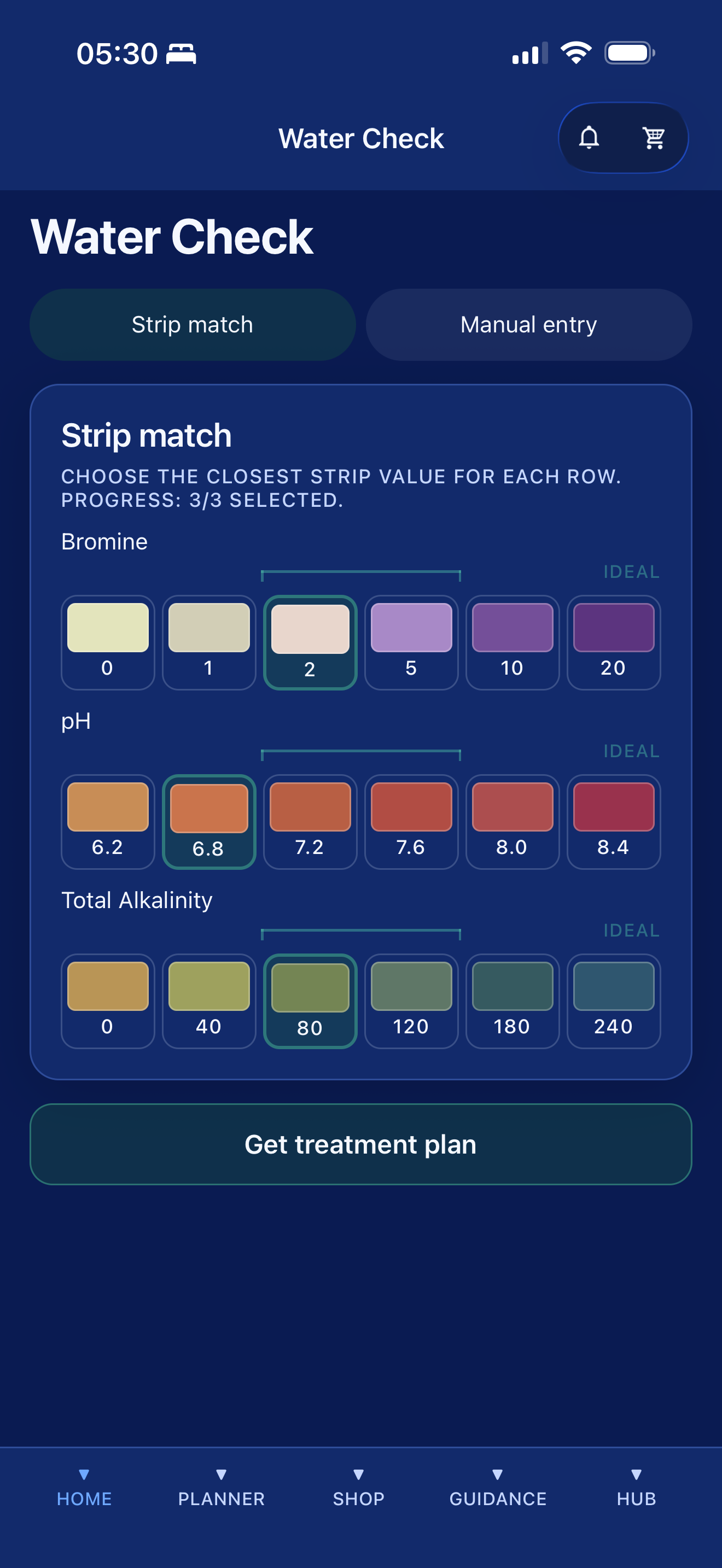 SpaWise app test-strip matching screen