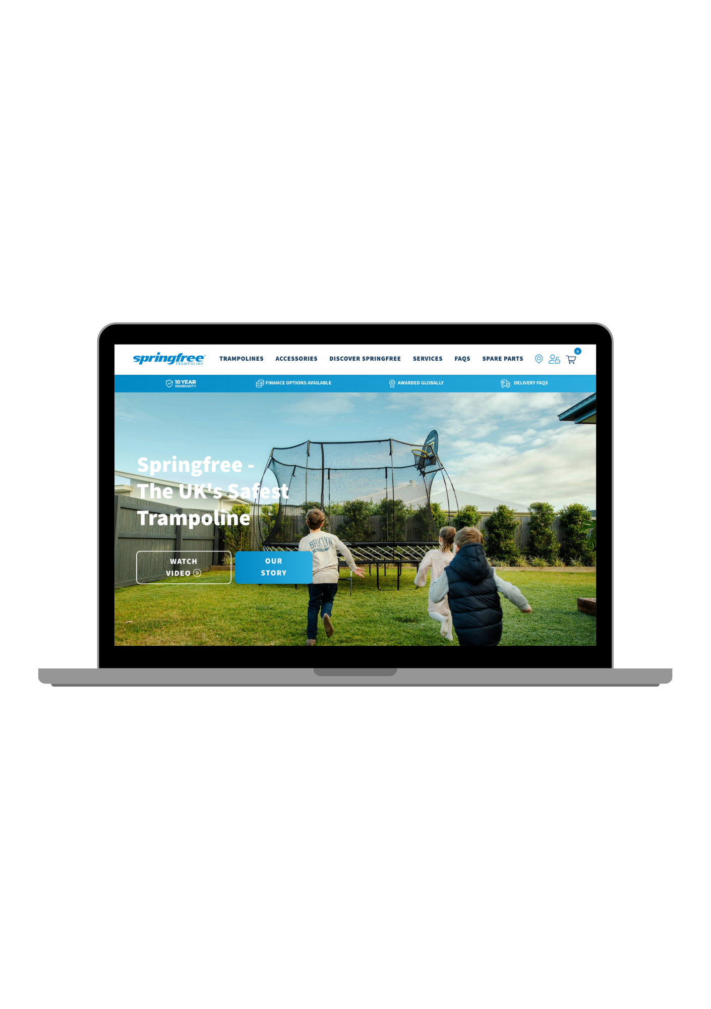 Springfree Trampoline UK website shown on a laptop